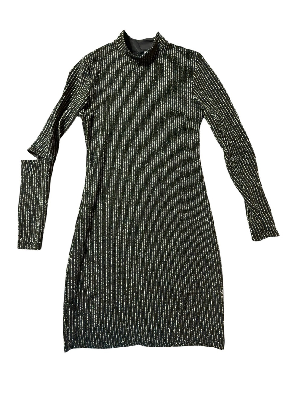 Divided H&M Black Gold Glitter Shimmer Striped Elbow Cut Out Dress 8